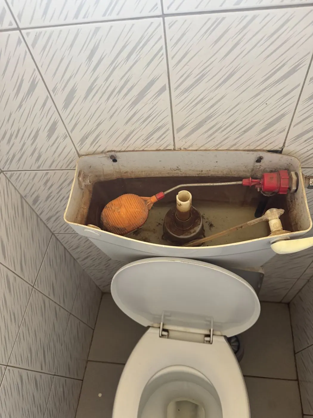 Open toilet cistern needing repair