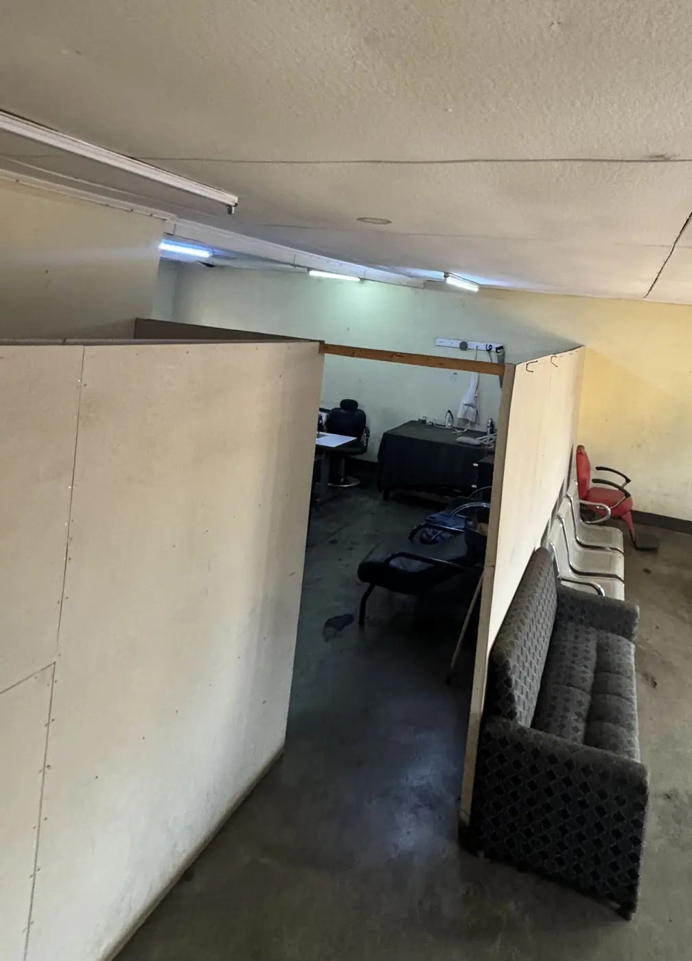 Office partitions and sagging ceiling boards