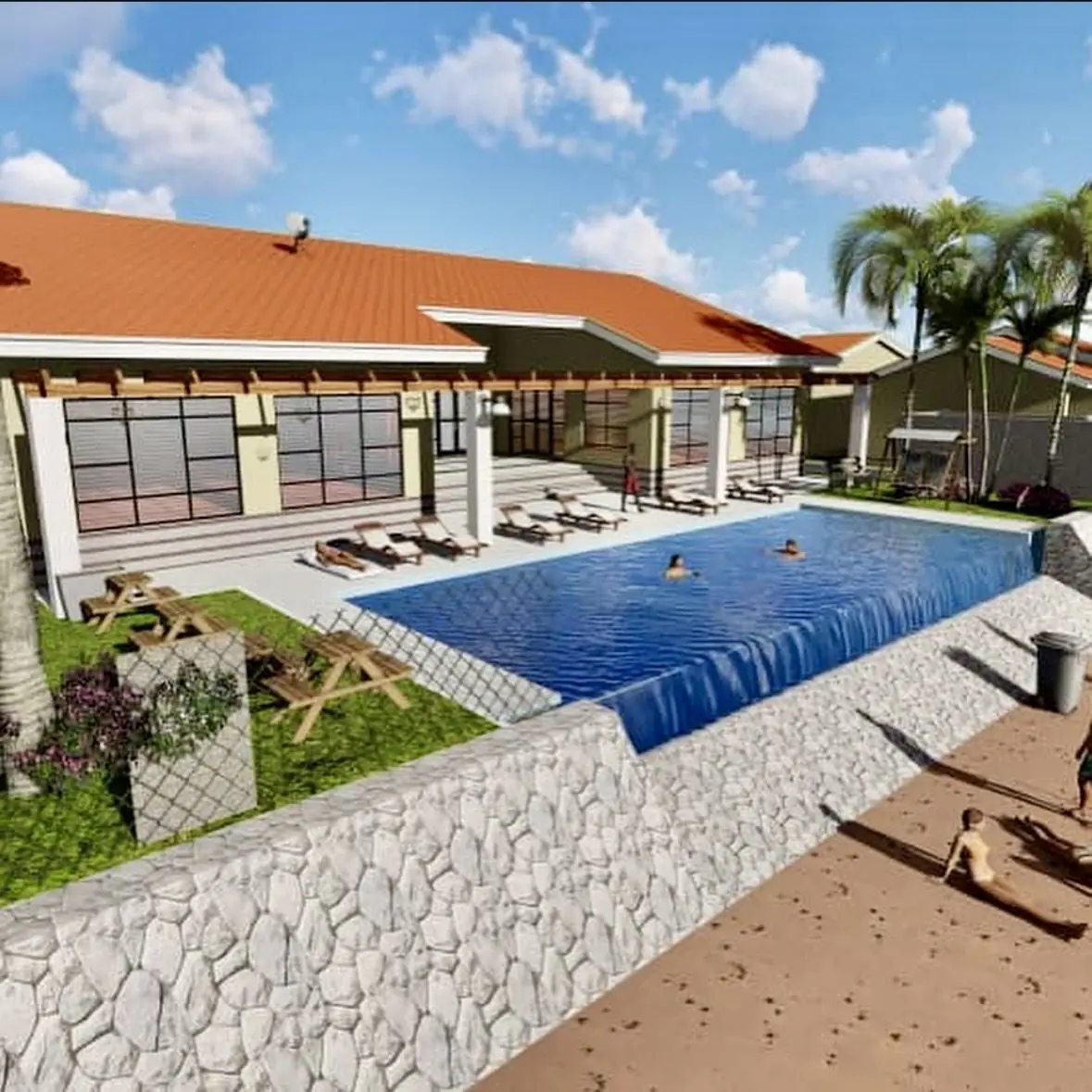 Design visualisation: lodge with infinity pool