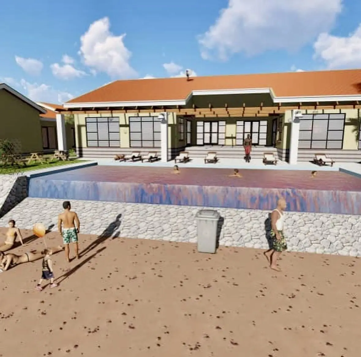Design visualisation: main lodge and pool deck