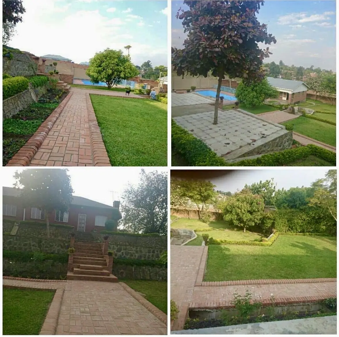 Brick-paved walkways, steps and landscaped gardens